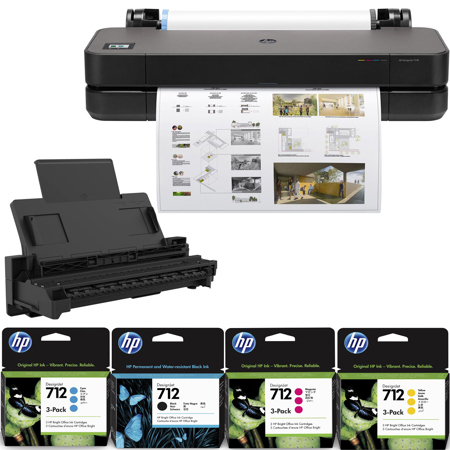 HP DesignJet T230 24" Printer with Stand, Color and High Capacity Black Ink Pack