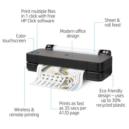 HP DesignJet T230 Wireless 24" Large Format Color Inkjet Plotter Printer