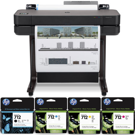 HP DesignJet T630 24" Wireless Inkjet Plotter Printer w/Color and Black Ink Pack