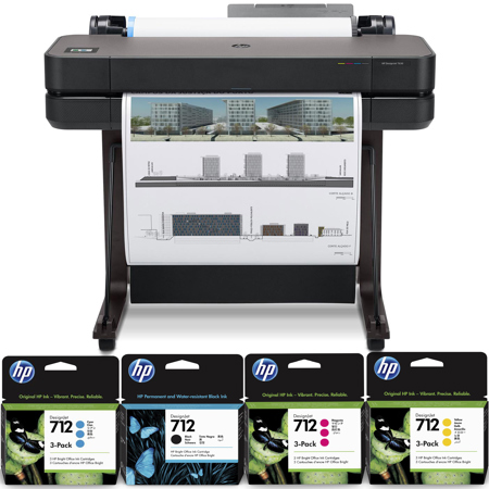 HP DesignJet T630 24" Inkjet Printer with Color and High Capacity Black Ink Pack