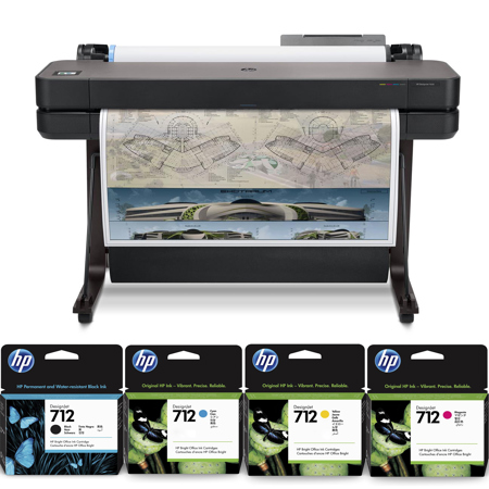HP DesignJet T630 36" Wireless Inkjet Plotter Printer w/Color and Black Ink Pack
