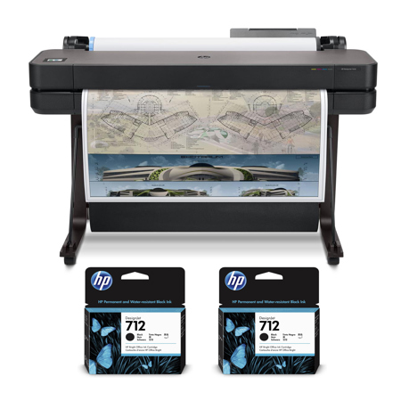 HP DesignJet T630 Large Format Printer, 36", Bundle w/2x Black Ink Cartridges