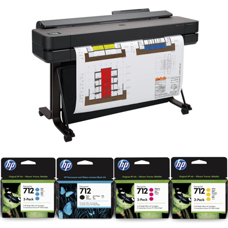 HP DesignJet T650 36" Inkjet Printer with Color and High Capacity Black Ink Pack