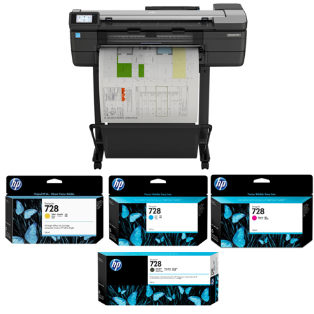 HP DesignJet T830 24" Wireless Large Format Multifunction Color Inkjet Plotter Printer, Bundle with Color and High Capacity Black Ink Pack