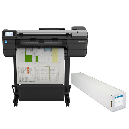 HP DesignJet T830 Wireless 24" Large Format Multifunction Color Inkjet Plotter Printer, Bundle with Matte Bond Inkjet Paper Roll