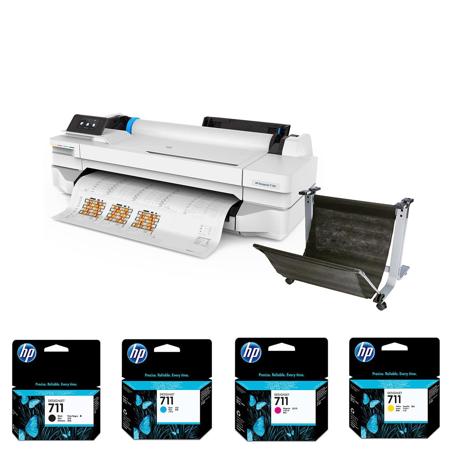 HP DesignJet T100 Plotter Printer 24" w/Mobile Printing With Stand & Ink Bundle