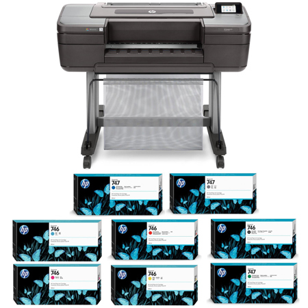 HP DesignJet Z9+ 24" LF PostScript Inkjet Printer with Color and Black Ink Pack