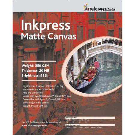 Inkpress ACW172210 Matte Canvas, 17x22", 10 Sheets