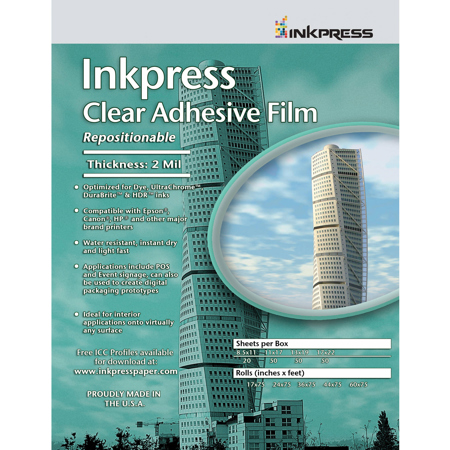 Inkpress AF851120 Clear Adhesive Film, 8.5x11", 20 Sheets