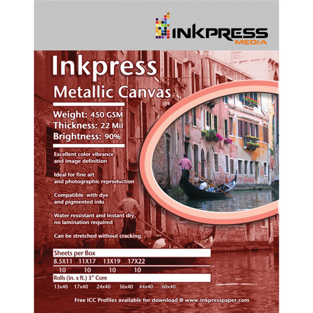 Inkpress Media Metallic Canvas Inkjet Printer Paper, 24"x35', Roll