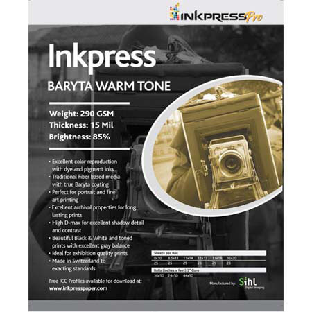 Inkpress Pro Baryta Warm Tone Inkjet Paper, 8x10in, 25