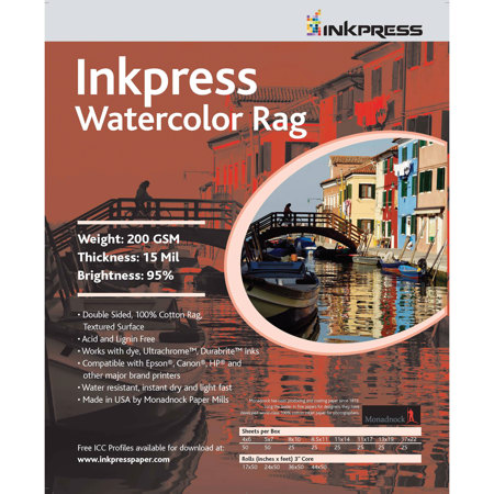 Inkpress Watercolor Rag Matte Cotton Fine Art Paper (4x6"), 50 Sheets