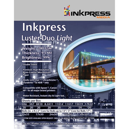 Inkpress Duo Luster Photo Paper(17"x50' Roll) Double-Sided