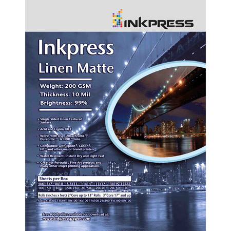 Inkpress Linen Textured Matte Fine Art Paper (4x6"), 100 Sheets