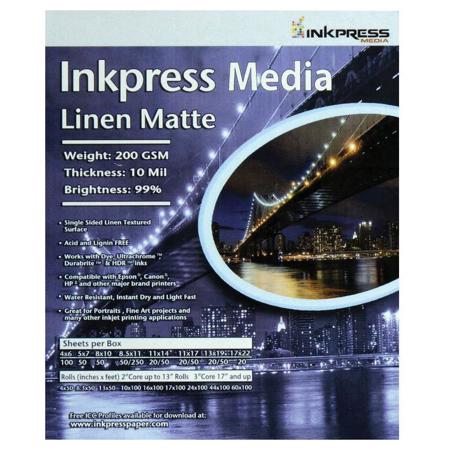 Inkpress Media Linen Matte InkJet Paper, 200 gsm, 10 mil, 13x19", 50 Sheets