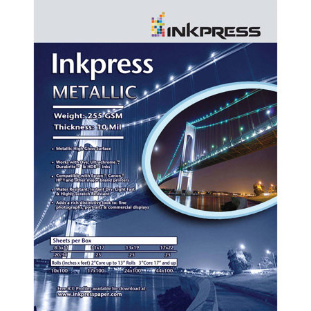 Inkpress Metallic Gloss Glossy Photo Paper(10"x100' Roll)