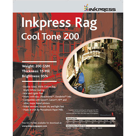 Inkpress Rag Cool Tone 200 Matte Fine Art Paper (11x17"), 25 Sheets Double-Sided