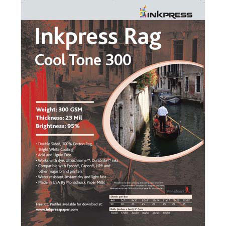 Inkpress Rag Cool Tone 300 Matte Fine Art Paper(17"x50' Roll) Double-Sided