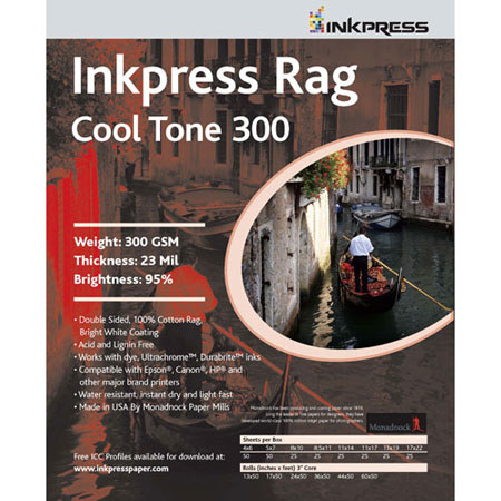 Inkpress PRCT3008115 Rag Cool Tone 300 Paper, 8.5x11", 5 Sheets