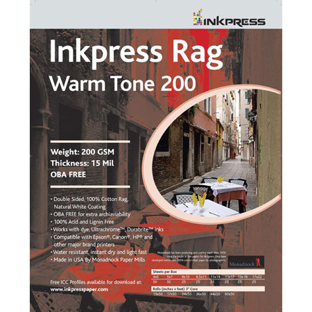 Inkpress PRWT20085115 Rag Warm Tone Paper 8.5x11", 5