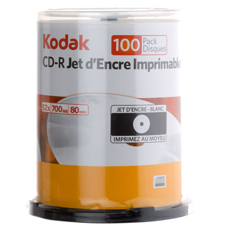 Kodak CD-R 4.7GB 700MB/80 Mins, White Inkjet, 100 Pack