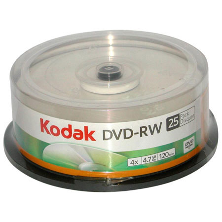 Kodak DVD-RW 4.7GB/120 Mins Rewrite Media, 25-Pack