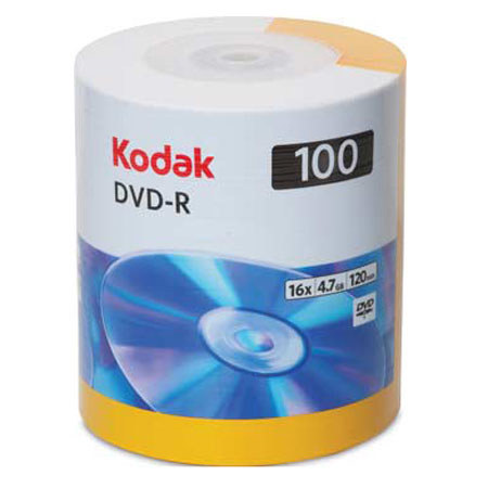 Kodak DVD-R 4.7GB/120 Minutes 8X Write-Once, 100 Pack - in Shrink Wrap Pack
