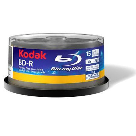 Kodak BD-R 25GB White Inkjet Printable Surface, 15-Pack