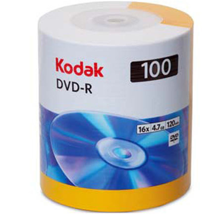 Kodak DVD-R 4.7GB/120 Minutes 16X Write-Once, 100 Pack - in Shrink Wrap Pack