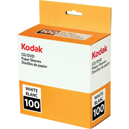 Kodak White Paper CD/DVD Sleeves, 100 Pack