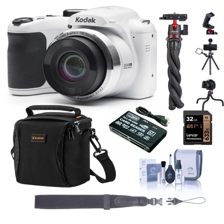 KODAK PIXPRO AZ252 16MP Point and Shoot Digital Camera, White W/Essentials Kit