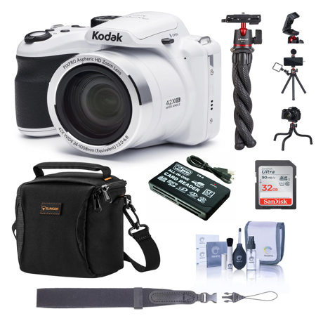 KODAK PIXPRO AZ421 16MP Digital Camera, White With Essentials Bundle Kit