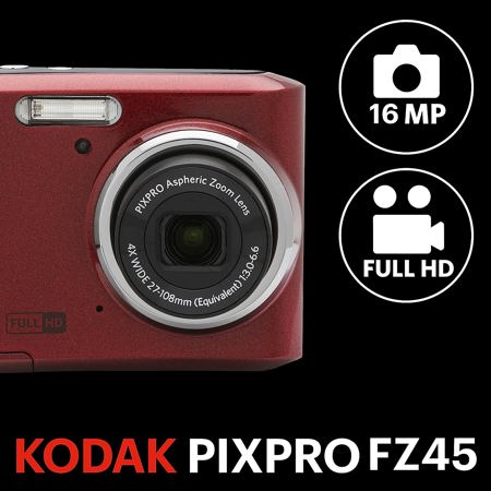 Kodak PIXPRO FZ45 Friendly Zoom 16MP FHD Digital Camera, Red, w/32GB Card &  Bag FZ45-RD-K