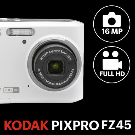 Kodak PIXPRO FZ45 Friendly Zoom 16MP FHD Digital Camera,White, w/32GB Card  & Bag FZ45-WH-K