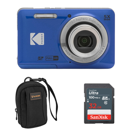 Kodak PIXPRO FZ55 Friendly Zoom Digital Camera, Blue, With SD Card &Camera Bag