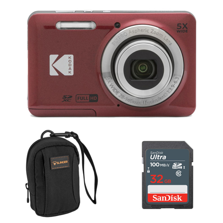 Kodak PIXPRO FZ55 Friendly Zoom Digital Camera, Red, With SD Card