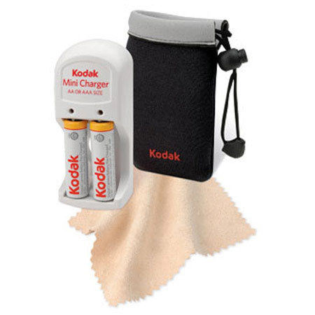 Kodak Mini Charger Kit CH10, 2 Batteries, Pouch, Cloth