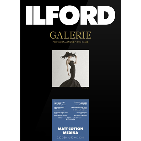 Ilford GALERIE Matte Cotton Medina Inkjet Photo Paper, 320 gsm, 13x19",50 Sheets
