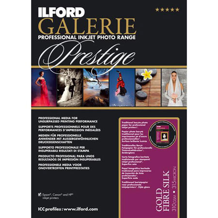 Ilford GALERIE Prestige Gold Fibre Silk Inkjet Paper, 13"x19", 10 Sheet Pack