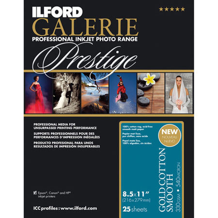 Ilford GALERIE Prestige Gold Cotton, Smooth, Inkjet Paper, 8.5x11", 25 Sheets