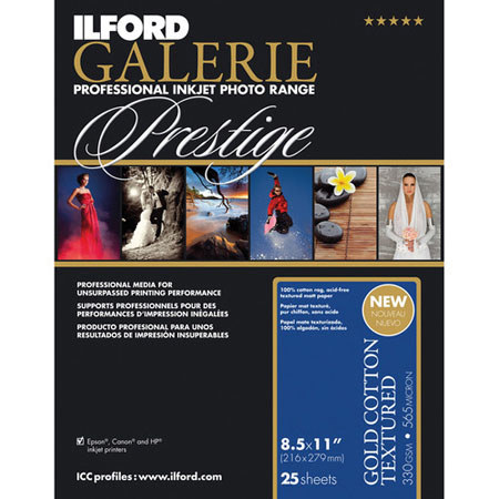 Ilford GALERIE Prestige Gold Cotton, Textured, Inkjet Paper, 8.5x11", 25 Sheets