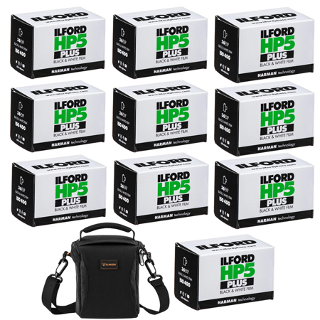 Ilford HP-5 Plus 35mm Black and White Negative Roll Film, 10-Pack with Shoulder Bag