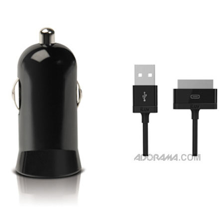 iLuv ICC262BLK Micro Size USB Car Adapter with iPad/iPhone/iPod Cable