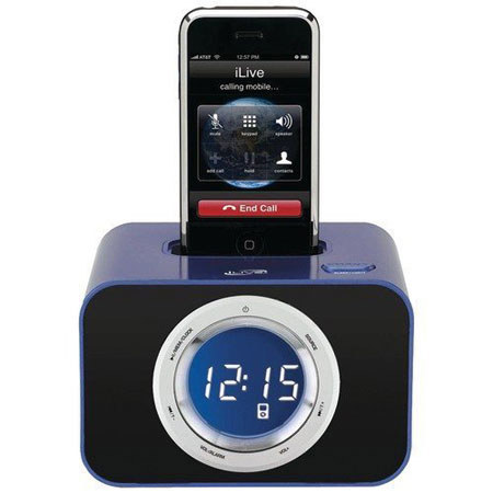 iLive ICP211BU Clock FM Radio with iPod/iPhone Dock, 30-Pin, Blue