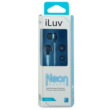iLuv IEP334 Neon Sound In-Ear High-performance Earphones, Blue Neon/White