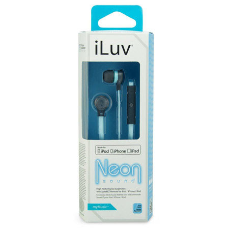 iLuv IEP335 Neon Sound In-Ear High-Performance Earphones, Baby Blue Neon/Black