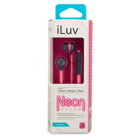 iLuv IEP335 Neon Sound In-Ear High-Performance Earphones, Baby Pink Neon/Black