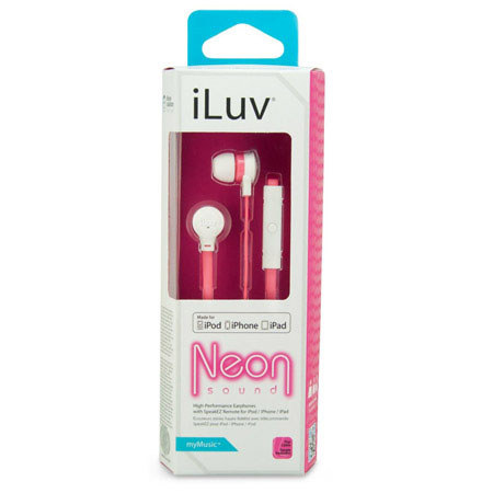 iLuv IEP335 Neon Sound In-Ear High-Performance Earphones, Pink Neon/White