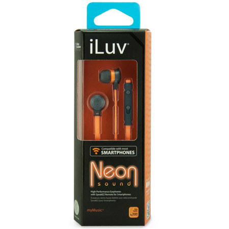 iLuv IEP336 Neon Sound In-Ear High-Performance Earphones, Orange Neon/Black