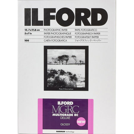 Ilford Multigrade V RC Deluxe Glossy Surface Black & White Photo Paper, 190gsm, 5x7", 100 Sheets